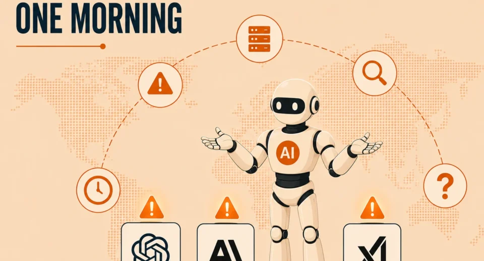 Illustration representing what caused the AI outage affecting ChatGPT, Claude, and Grok